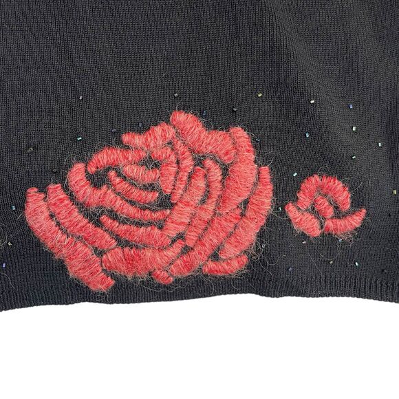 VTG Adrianna Papell 2-Piece Sweater Set Womens Sz XL Rose Embroidered Beaded - Picture 4 of 15